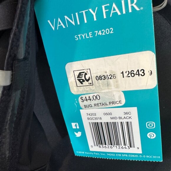 Vanity Fair Women Size 36C Black Nearly Invisible Strapless Underwire Bra 74202 - Picture 8 of 9